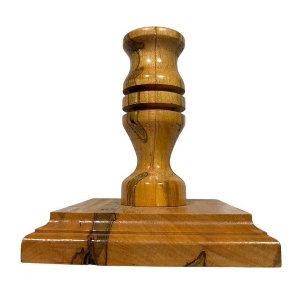 Hand Turned Spalted Wood Candlestick Holder Rustic Maple Artisan Woodturned Deco